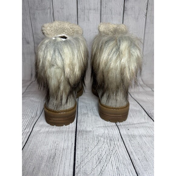 NINE WEST  Gray Faux Suede Fur Trim Hiking  Boots Sz 6.5 - Picture 4 of 14